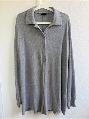 Heather Grey Ribbed Collared Long Sleeve romper